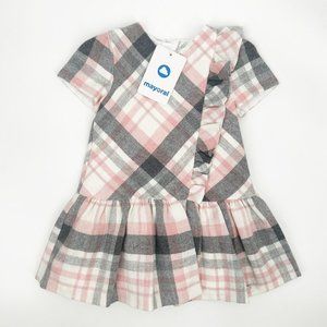Mayoral Girl Size 24M Pink and Grey Plaid Dress